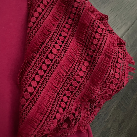 Anthropologie Burgundy Flutter Sleeve Blouse - Picture 3 of 6